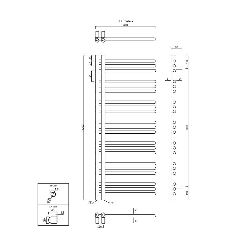 Sapho - рушникосушка для ванної кімнати DORLION 378W/230V 50x120 см глянцевий хром