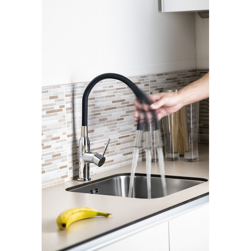 Sapho - Смеситель для мойки с гибким изливом SILI черный/латунь