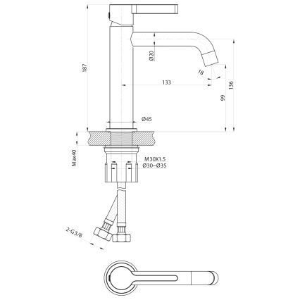 Sapho - Смеситель для раковины ICONIC 18,7 см матовый черный