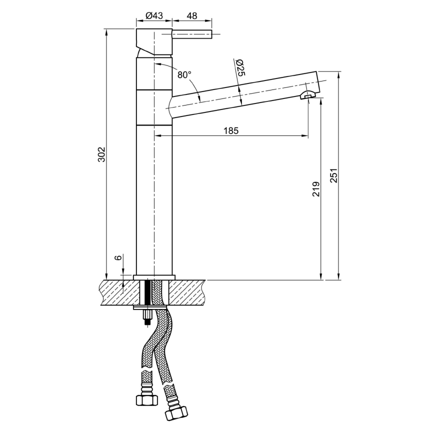 Sapho - Смеситель для кухонной мойки MINIMAL 30 см, нержавеющая сталь