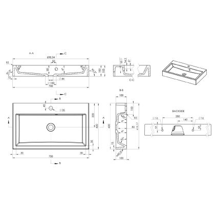 Sapho - Умивальник на стільницю ORINOKO 70x42 см мармур/білий