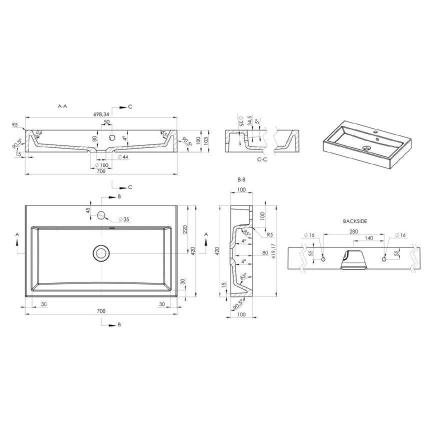 Sapho - Умивальник на стільницю ORINOKO 70x42 см мармур/білий