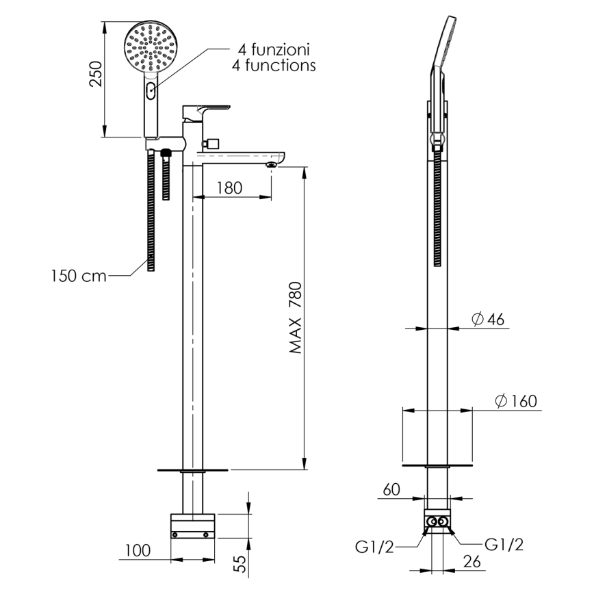 Sapho - Ванний комплект зі змішувачем PAX матовий чорний
