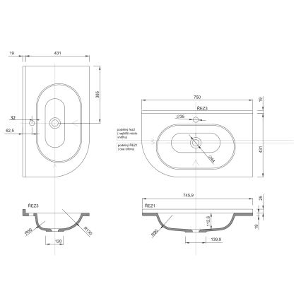 Sapho - врізна кутова раковина PULSE 75x43 cm мармур/білий