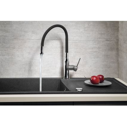 Sapho - Змішувач для раковини з гнучким виливом SILI чорний/глянцевий хром