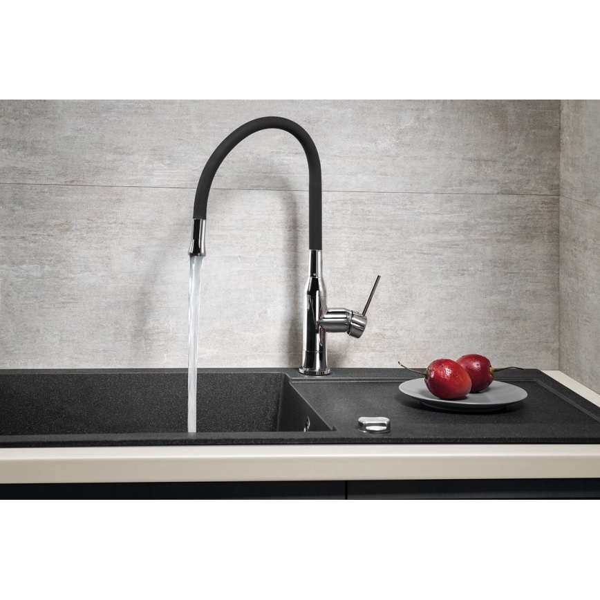 Sapho - Змішувач для раковини з гнучким виливом SILI чорний/глянцевий хром