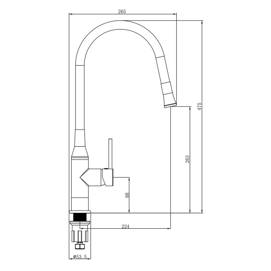Sapho - Змішувач для раковини з гнучким виливом SILI чорний/глянцевий хром