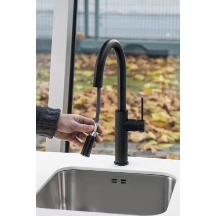 Sapho - Змішувач для раковини з висувним душем FLAWO матовий чорний