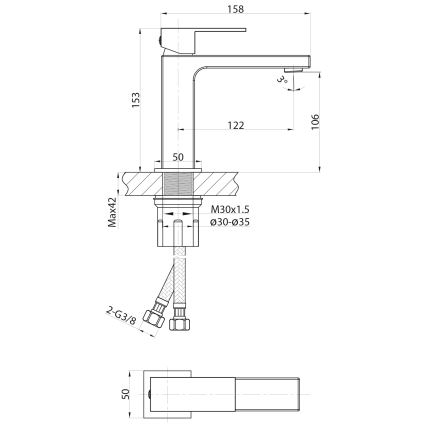 Sapho - змішувач для умивальника CUBEMIX 15 см матове золото