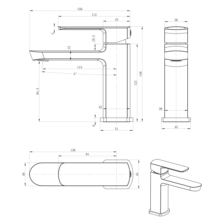 Sapho - Змішувач для умивальника MIXONA 14,8 см блискучий хром