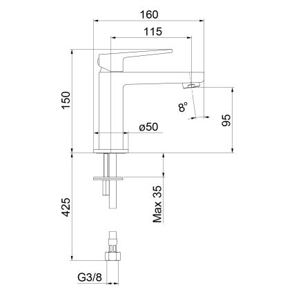 Sapho - Змішувач для умивальника TURSI 15 см матовий чорний
