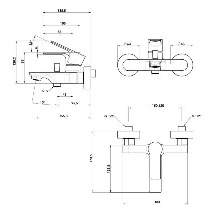 Sapho - Змішувач для ванни PAX глянцевий хром
