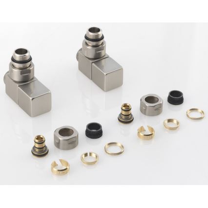 Sapho - комплект присоединительных угловых вентилей CUBE, 2 шт., шлифованная нержавеющая сталь