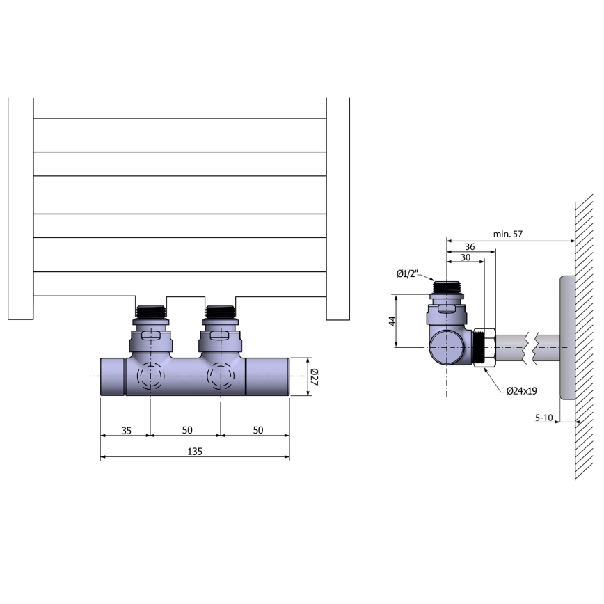 Sapho - Комплект вентилів для центрального підключення TWIN глянцевий хром