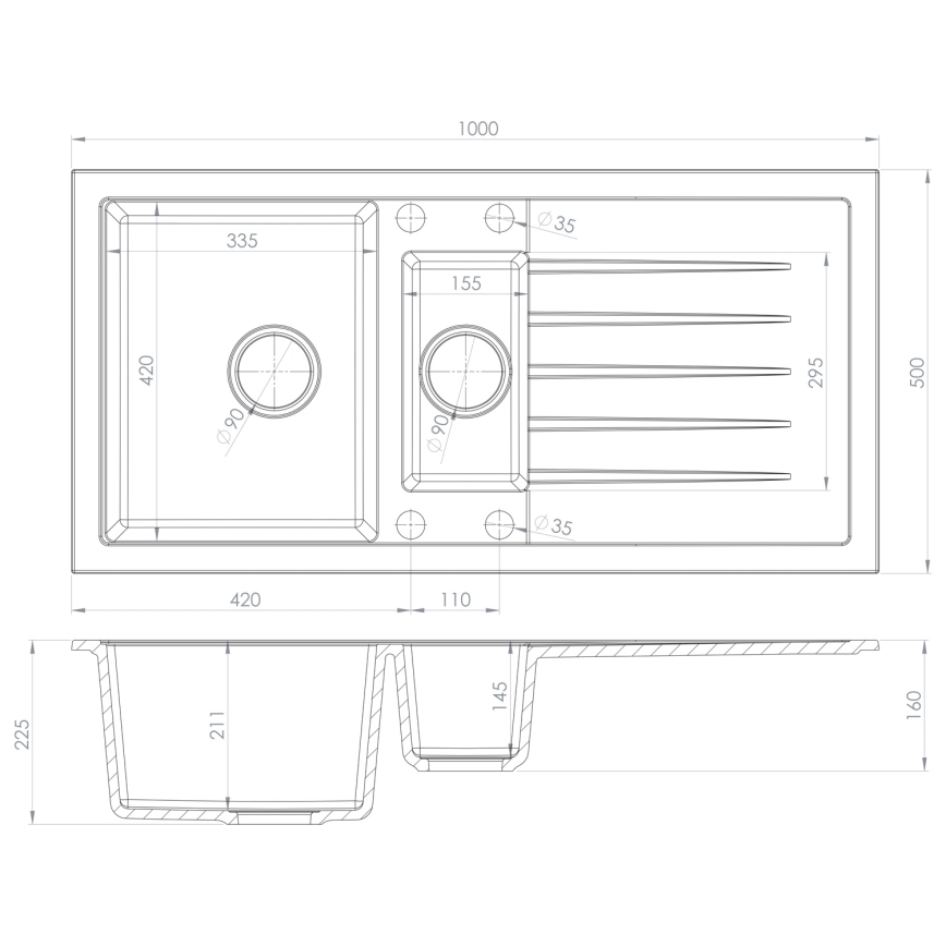 Sapho - Кухонна мийка 100x50 cm граніт/біла