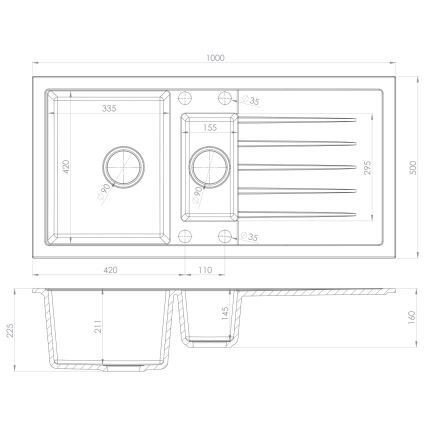 Sapho - Кухонна мийка 100x50 cm граніт/чорна