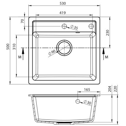 Sapho - Кухонная мойка 53x50 см гранит/чёрная