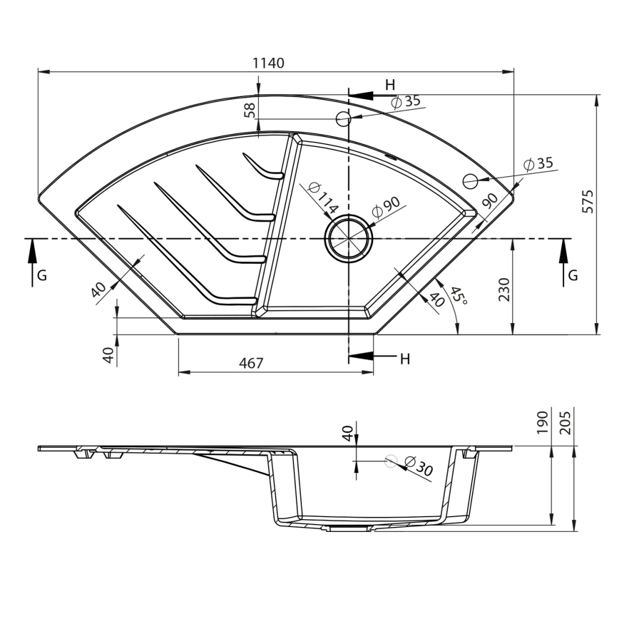 Sapho - Кутова кухонна мийка 114x57,5 cm граніт/бежевий
