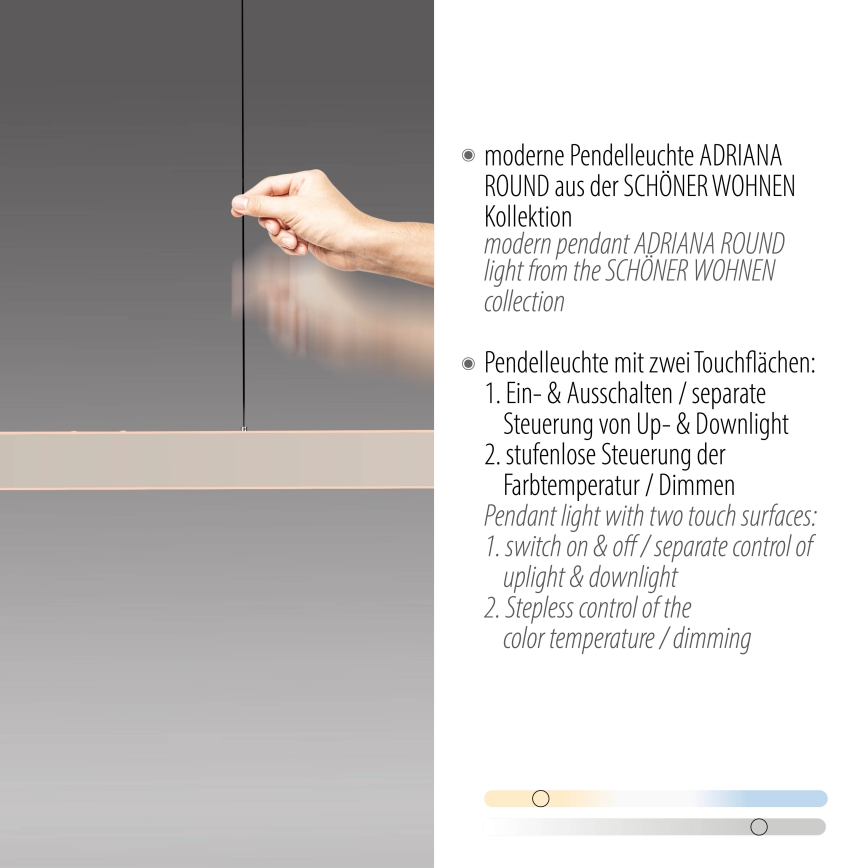 Schöner Wohnen 12577-39 - підвісна люстра на тросі з регулюванням яскравості ADRIANA ROUND 2xLED/24W/230V 2700/3000/3500/4000/5000K сіра