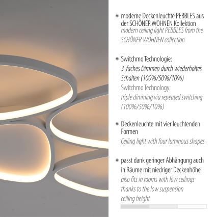 Schöner Wohnen 14038-16 - LED диммируемый потолочный светильник PEBBLES LED/35,5W/230V белый