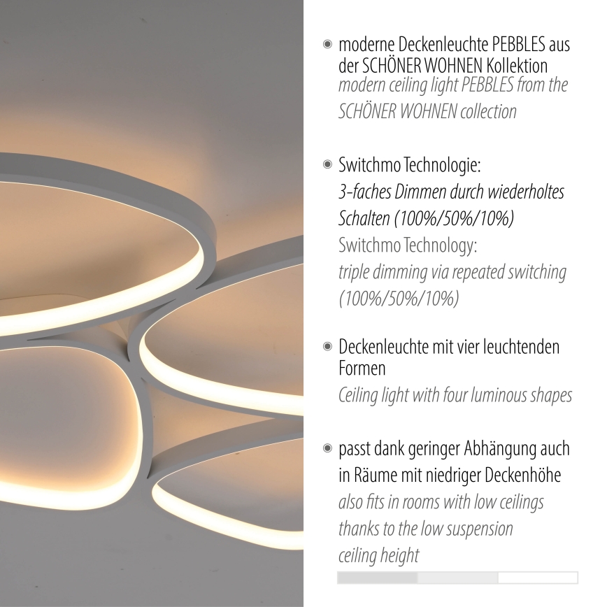 Schöner Wohnen 14038-16 - LED диммируемый потолочный светильник PEBBLES LED/35,5W/230V белый