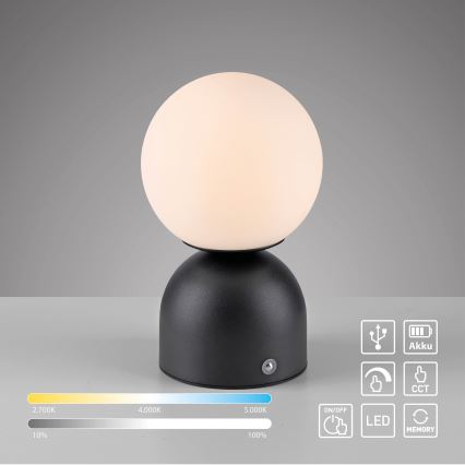 Schöner Wohnen 19218-18 - LED дотикова затемнювана акумуляторна настільна лампа RUDI LED/1,2W/5V 3000-6000K 1200 mAh чорна