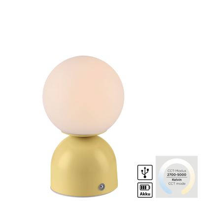 Schöner Wohnen 19218-81 - светодиодная сенсорная настольная лампа RUDI с регулировкой яркости, перезаряжаемая, LED/1,2W/5V, 3000-6000K, 1200 mAh, жёлтая