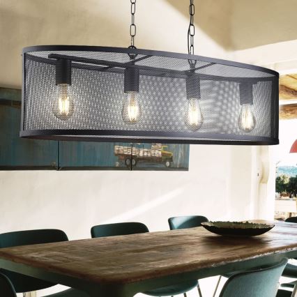 Searchlight - Люстра на ланцюгу FISHNET 4xE27/60W/230V чорний