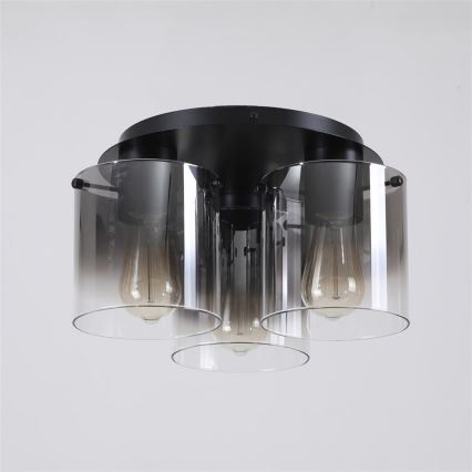 Searchlight - Потолочный светильник SWEDEN 3xE27/60W/230V Ø 39 см чёрный/дымчатый