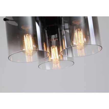 Searchlight - Потолочный светильник SWEDEN 3xE27/60W/230V Ø 39 см чёрный/дымчатый