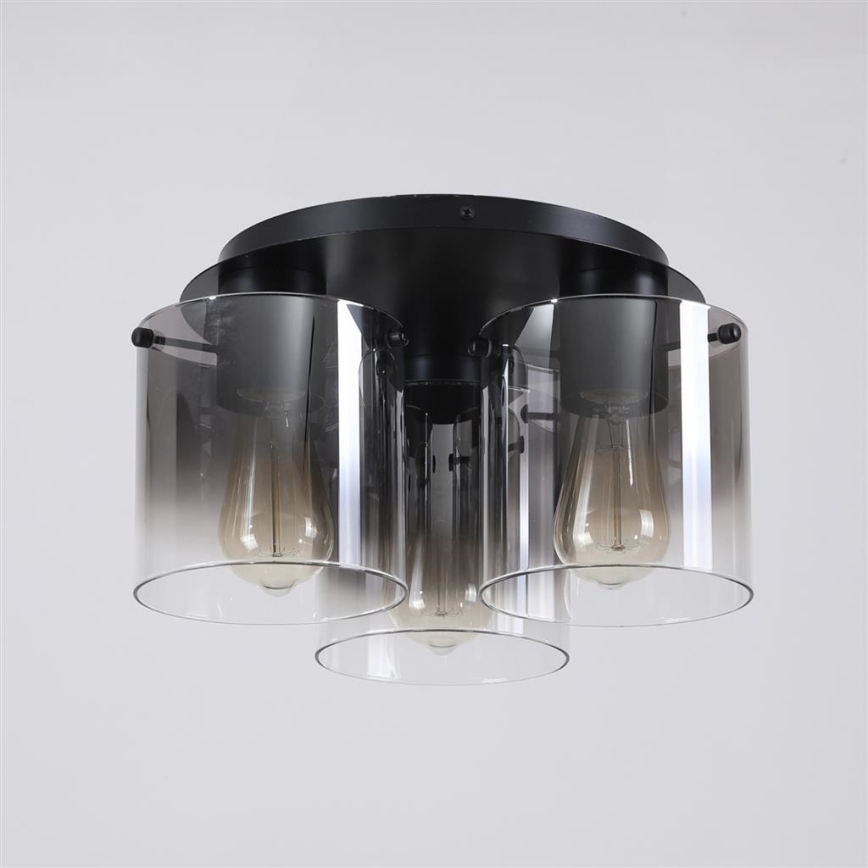 Searchlight - Стельовий світильник SWEDEN 3xE27/60W/230V діам. 39 см чорний/димчастий