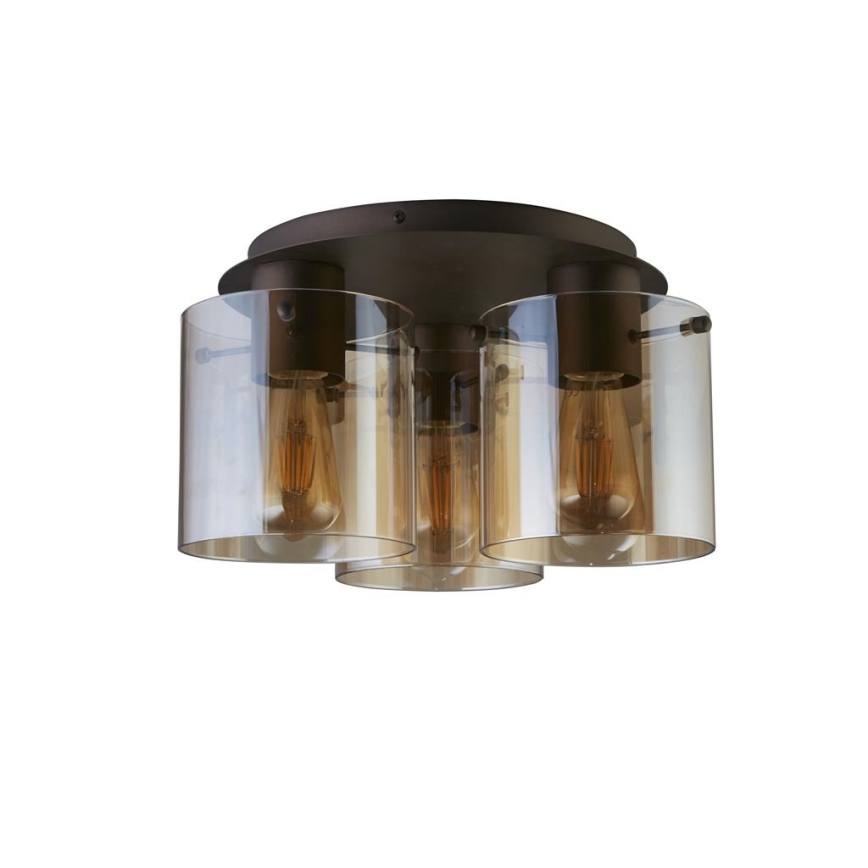 Searchlight - стельовий світильник SWEDEN 3xE27/60W/230V діам. 39 см коричневий/димчастий