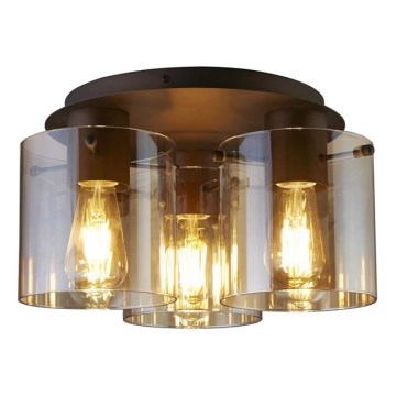 Searchlight - стельовий світильник SWEDEN 3xE27/60W/230V діам. 39 см коричневий/димчастий