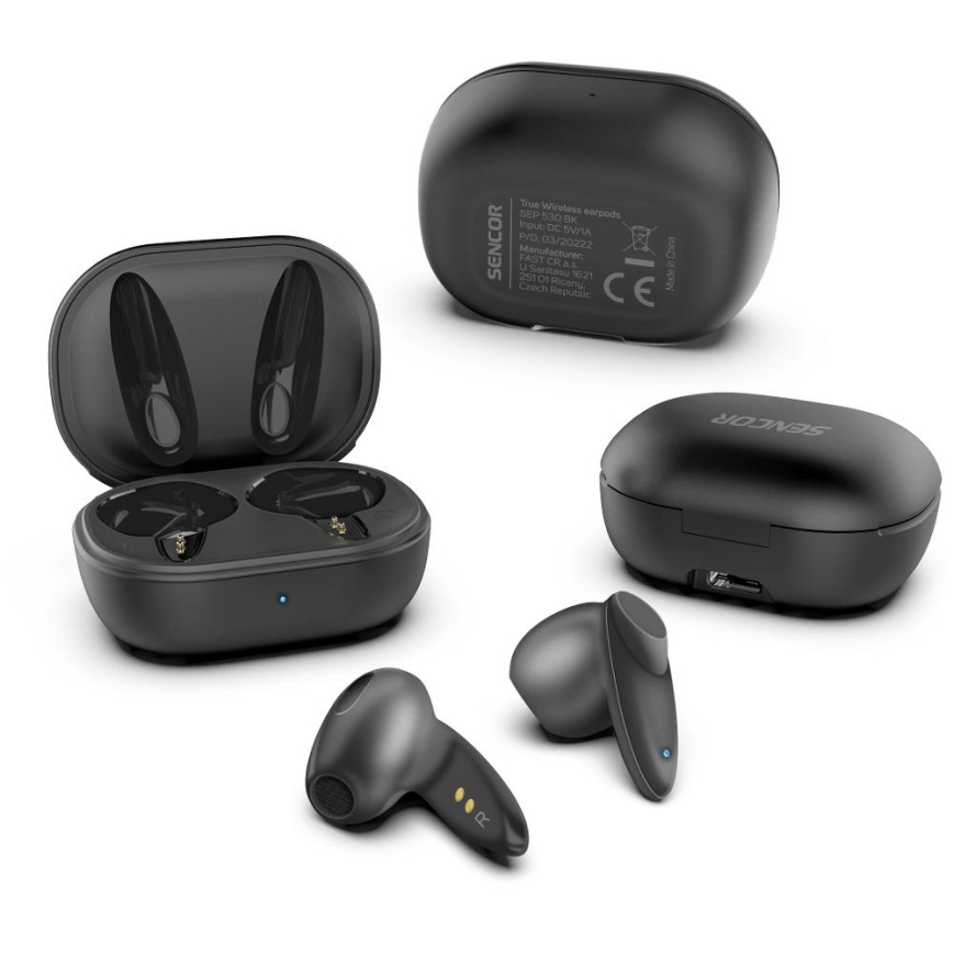 Sencor - Беспроводные наушники 230 мАч + 2x 25 мАч IPX4 черные