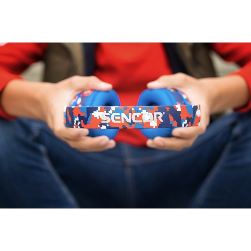 Sencor - Бездротові навушники з мікрофоном 3,7V/400 mAh синій/червоний