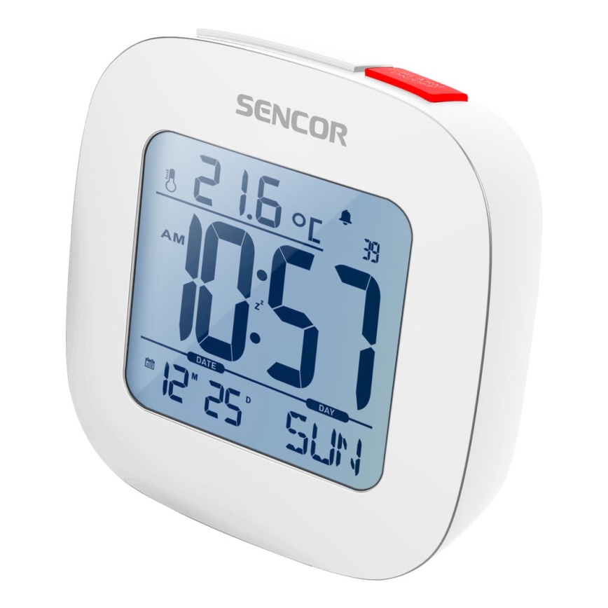 Sencor - Будильник с ЖК-дисплеем и термометром 2xAAA белый