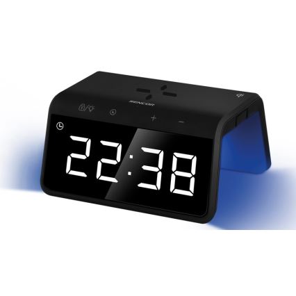 Sencor - Будильник со светодиодной RGB-подсветкой и беспроводной зарядкой 10W