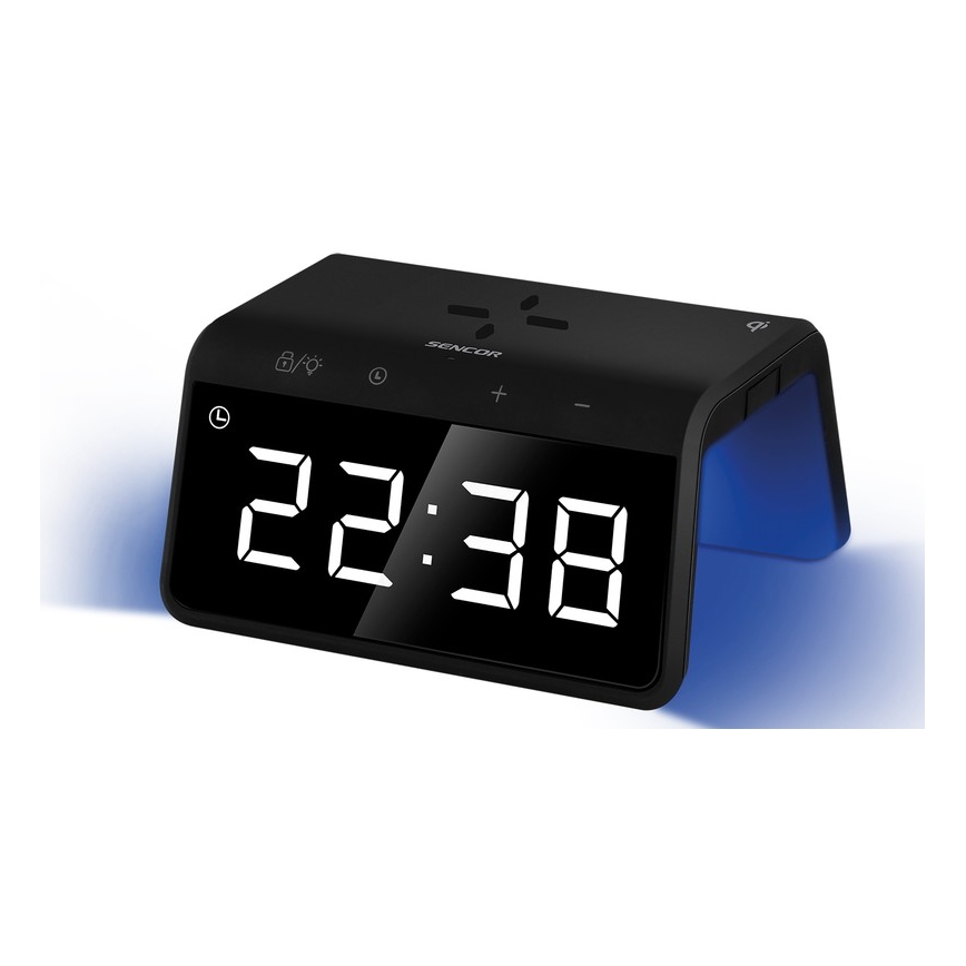 Sencor - Будильник со светодиодной RGB-подсветкой и беспроводной зарядкой 10W