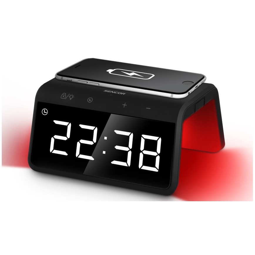 Sencor - Будильник со светодиодной RGB-подсветкой и беспроводной зарядкой 10W