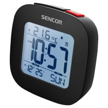 Sencor - Будильник с LCD-дисплеем и термометром 2xAAA черный