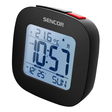 Sencor - Будильник с ЖК-дисплеем и термометром 2xAAA черный