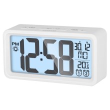 Sencor - Будильник з РК-дисплеєм і термометром 2xAAA білий