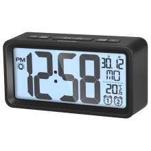 Sencor - Будильник з РК-дисплеєм і термометром 2xAAA чорний
