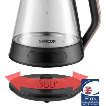 Sencor - Быстрокипящий электрочайник с терморегуляцией 1,5 л 2150 Вт/230 В черный/розовое золото