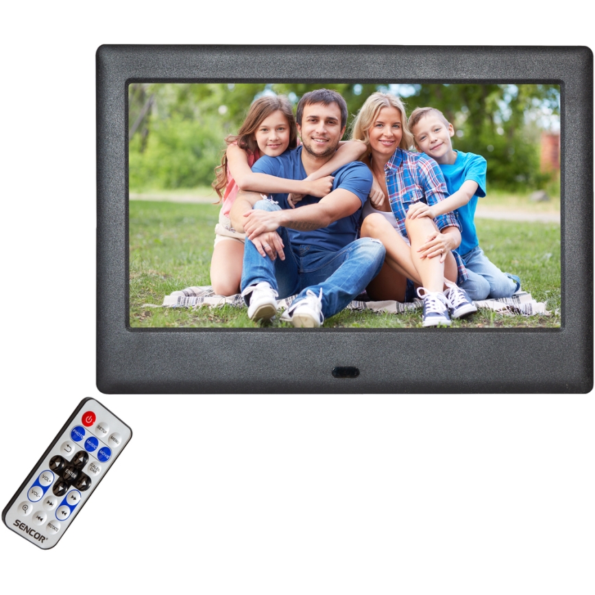 Sencor - Цифрова фоторамка з динаміком 230V чорний + дистанційне керування