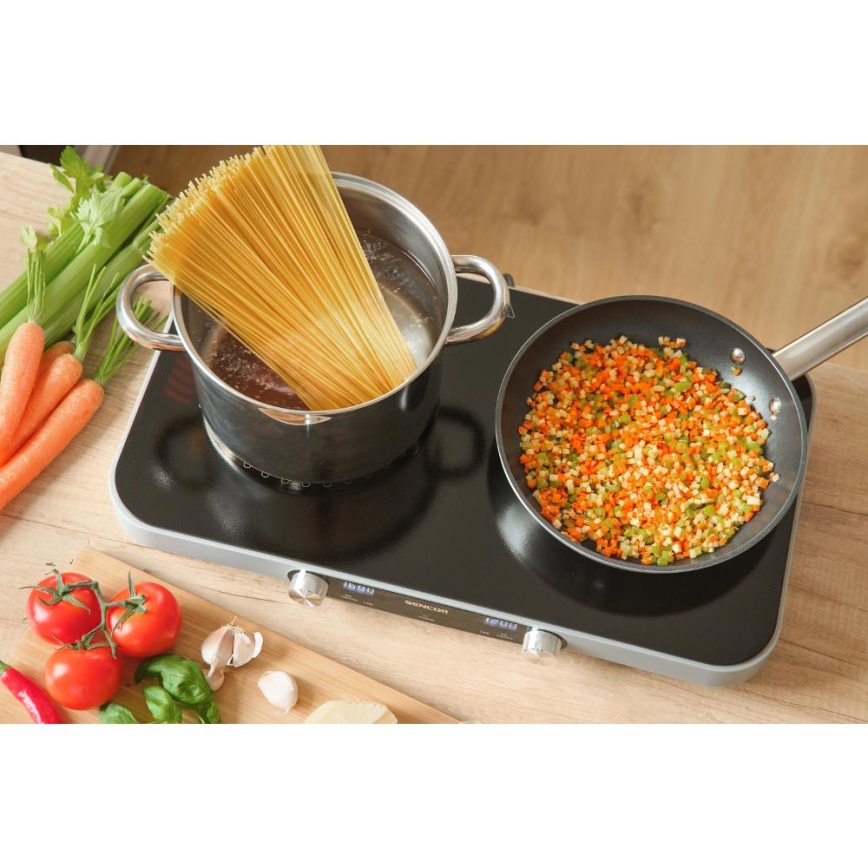 Sencor - Двухконфорочная стеклокерамическая плита с ЖК-дисплеем 3500 Вт/230 В