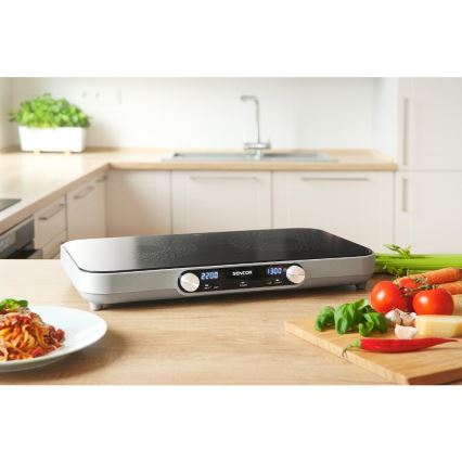 Sencor - Двухконфорочная стеклокерамическая плита с ЖК-дисплеем 3500 Вт/230 В