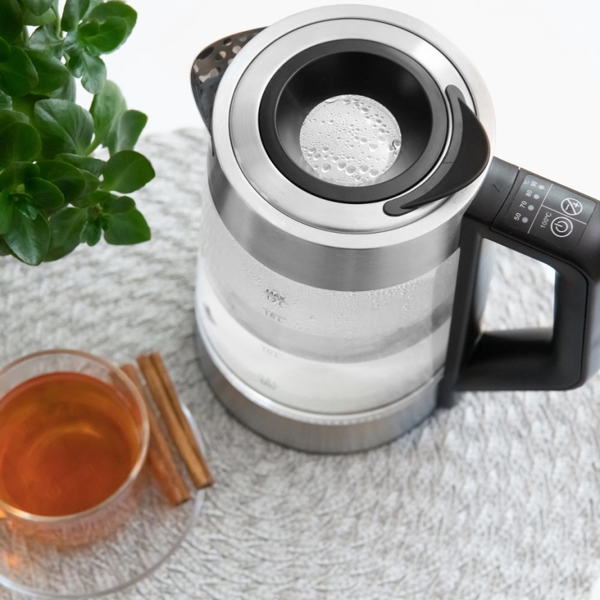 Sencor - Электрический чайник с функцией терморегуляции 1,7 л 2200 Вт/230 В матовый хром/чёрный