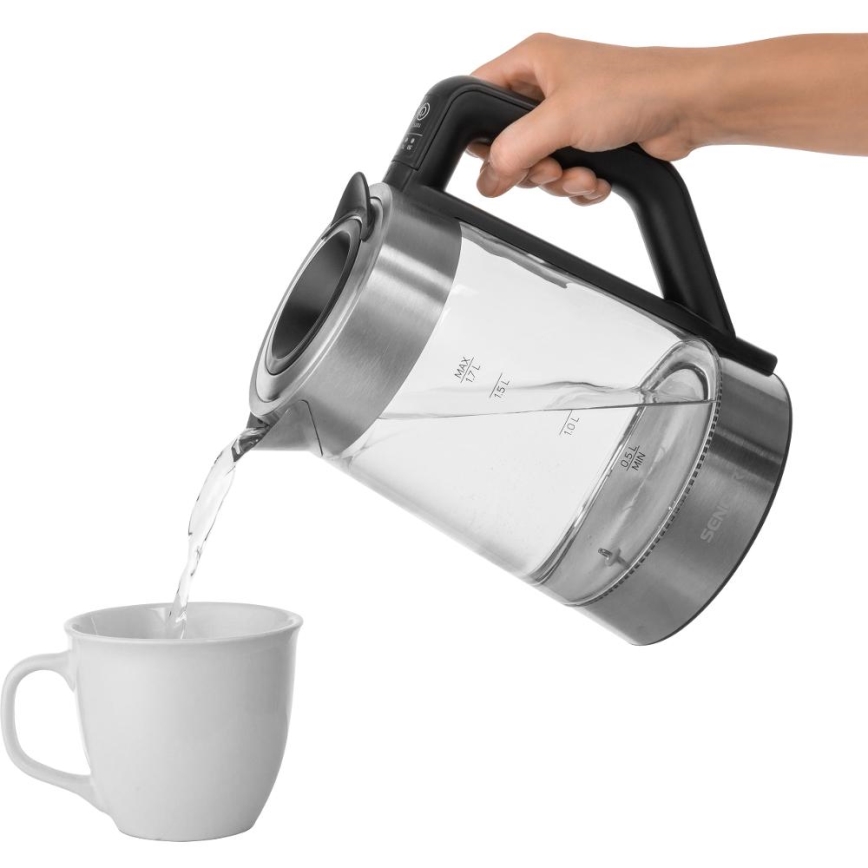 Sencor - Электрический чайник с функцией терморегуляции 1,7 л 2200 Вт/230 В матовый хром/чёрный