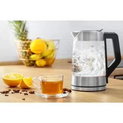 Sencor - Електричний чайник з терморегуляцією 1,7 л, 2200 Вт/230 В, матовий хром/чорний